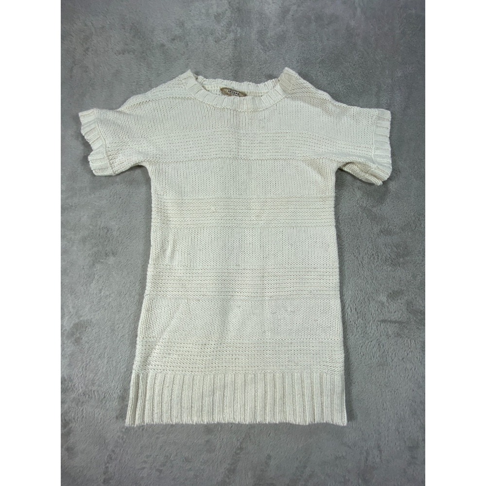Arizona Jean Co Sweater Dress Girls XL Cream Short Sleeve Shimmer Sparkle Knit